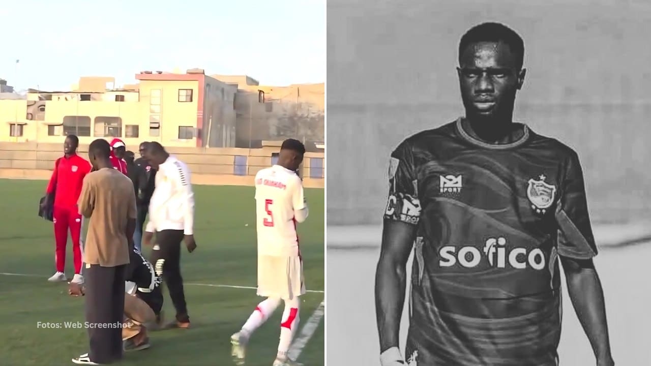 Personal del conjunto US Ouakam impactados y el jugador senegalés Fadiouf Ndiaye
