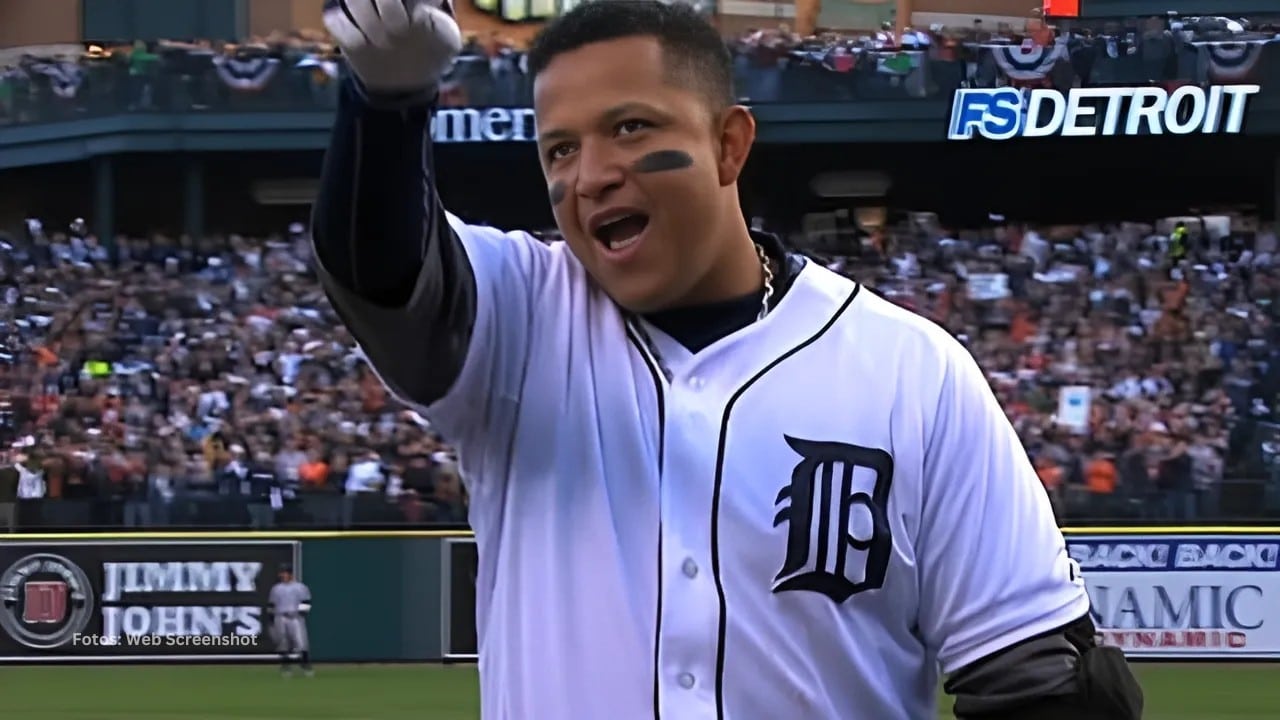 Miguel Cabrera celebrando un cuadrangular con Detroit Tigers
