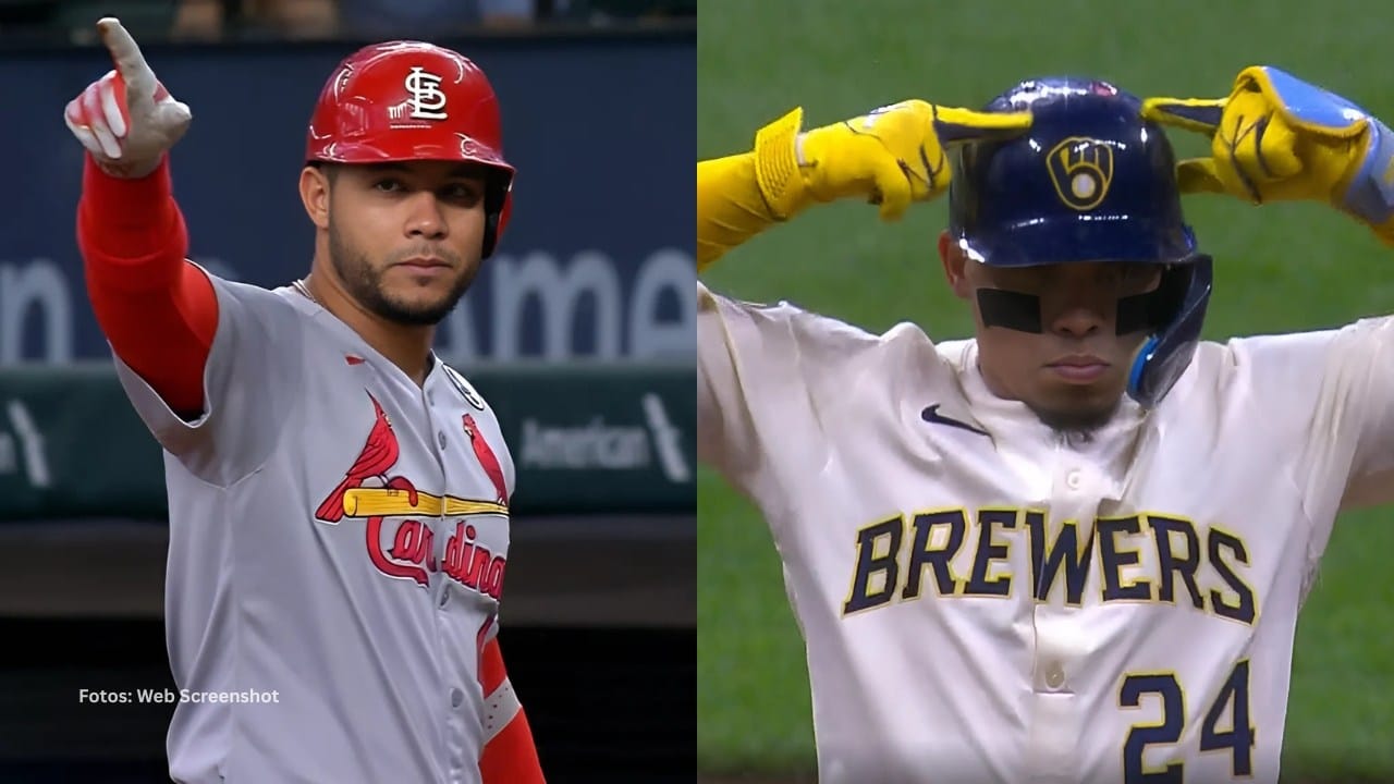 Wilson y William Contreras celebrando batazos con sus respectivos equipos en MLB