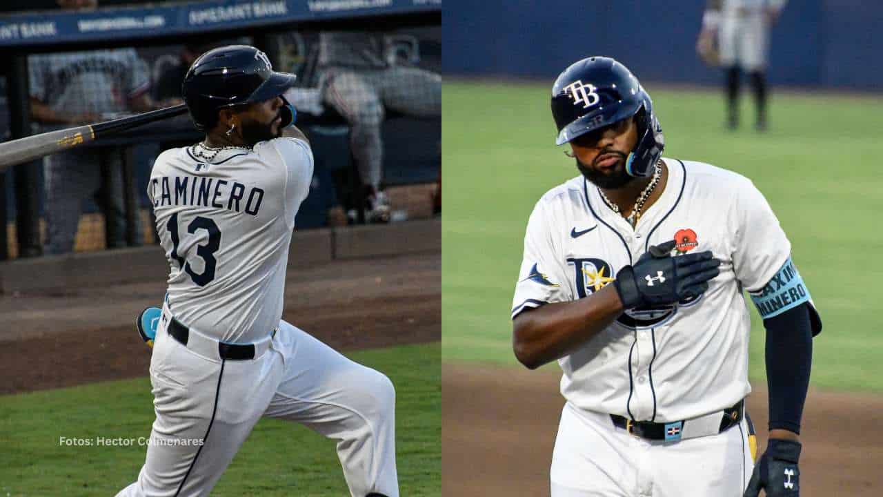 Junior Caminero dando jonrón con Tampa Bay Rays.
